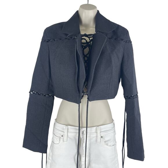 Aya Muse Sycamore Lattice Lace Up Crop Jacket Black Size M - Picture 5 of 10